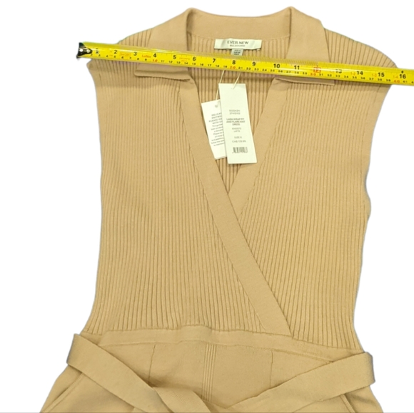 Ever New Lara Knit Dress In Latte Size 6 Collar Midi Belted V-neck Silky - Picture 7 of 14